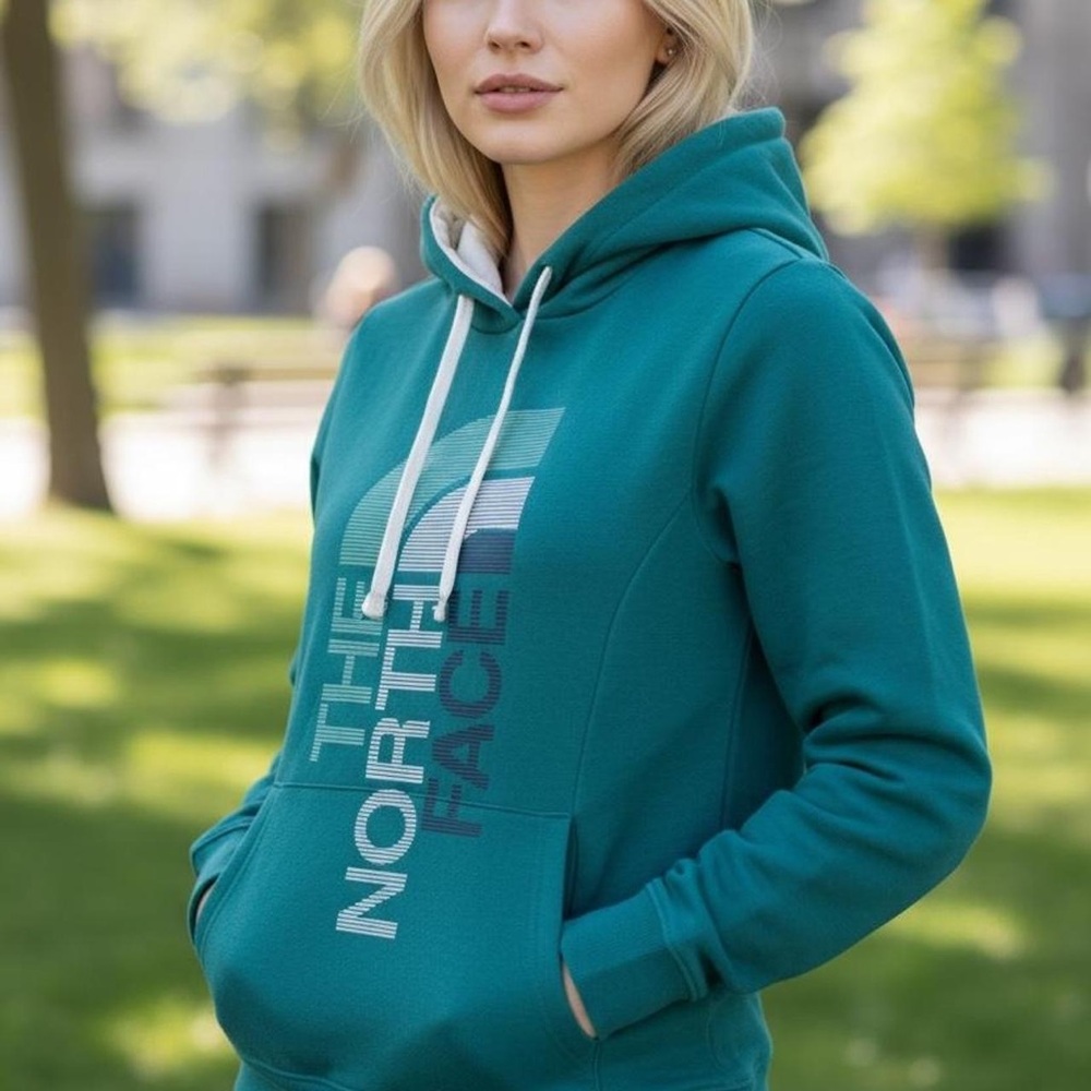 The North Face Trivert Pullover Hoodie Spellout Teal Green Jacket Sweatshirt Med